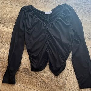 Black Ruched Long Sleeve Blouse cropped